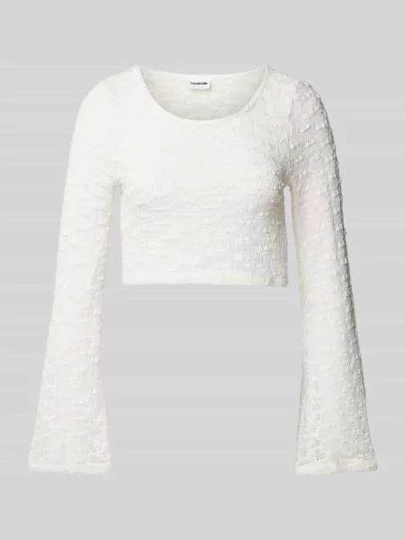 Bluzka krótka z długim rozkloszowanym rękawem Noisy May biała