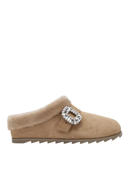 Klapki mules Roger Vivier zamszowe na sprzączkę brązowe