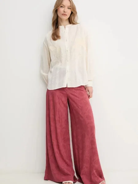 Hoss Intropia spodnie z domieszką lnu szerokie high waist czerwony