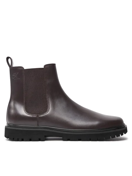 Кожени обувки Calvin Klein Jeans EVA BOOT MID CHELSEA UNIFORM DR кафяво