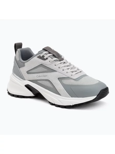 Sneakerși Calvin Klein din piele de căprioară cu dungi gri