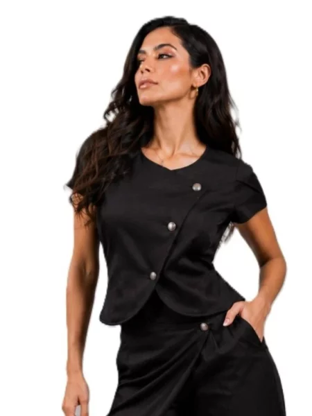 BIBI SAKALIEVA Sacou tradițional Oktoberfest Black Asymmetrical Jacket with Tulip Sleeves' negru