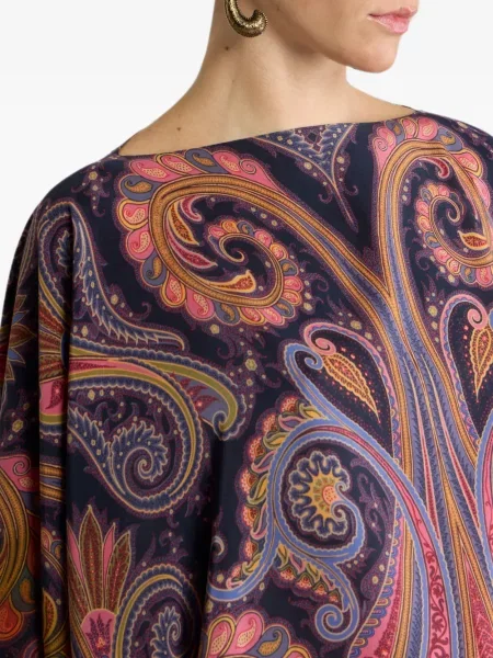 Top Etro de mătase cu model paisley albastru