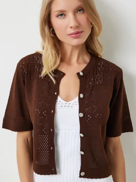 Happiness İstanbul Brown Openwork Seasonal Knitwear Cardigan maro