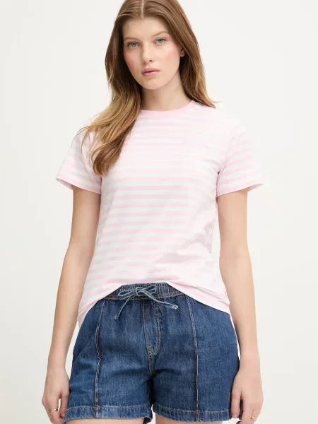 Guess Jeans T-shirt basic z bawełną różowy