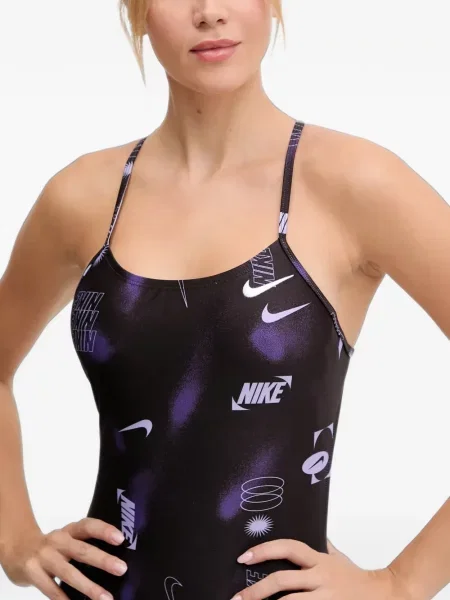 Slip de baie Nike cu cordon cu imagine tricotate albastru
