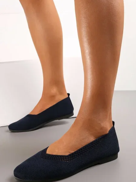 Balerini Bleumarin Plat Împletite cu Decupaje Decorative Daniya