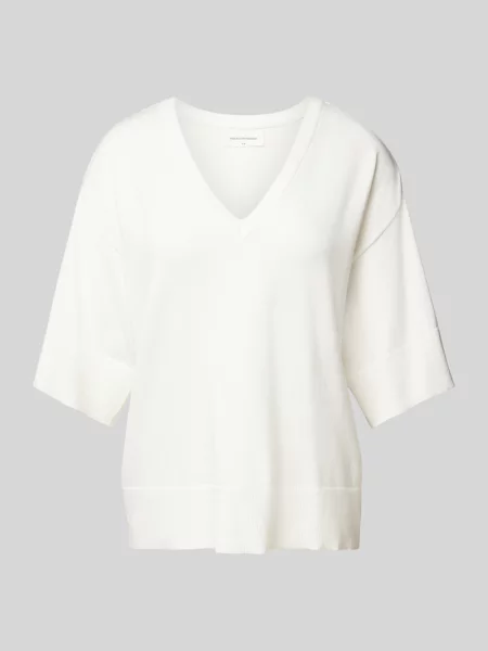 T-shirt z czystej z dekoltem w serek model ‘Eslina’ Msch Copenhagen biała