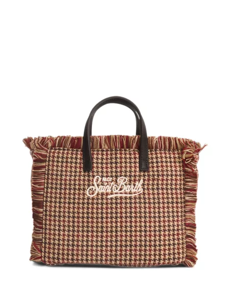 Τσάντα shopper Mc2 Saint Barth με κρόσσια houndstooth καφέ