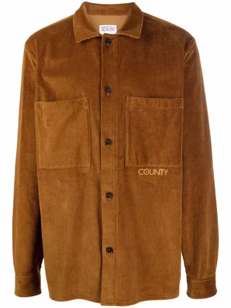 Lung cămașă Marcelo Burlon County Of Milan de catifea cord maro