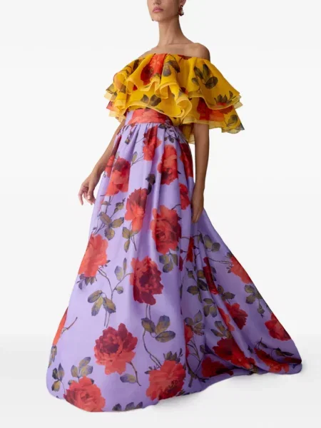 Spódnica Carolina Herrera z nadrukiem z organzy fioletowa