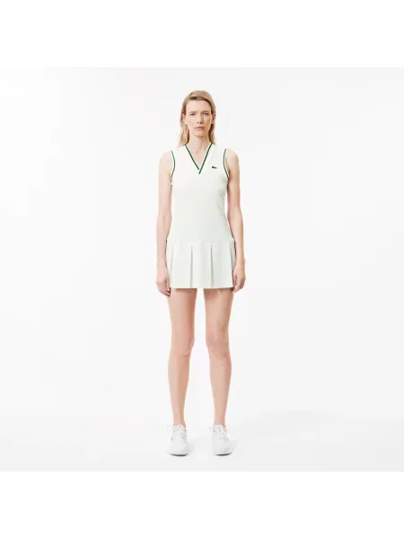 Lacoste Sukienka Z Dekoltem V Bez Rękawów Flare Fit biała