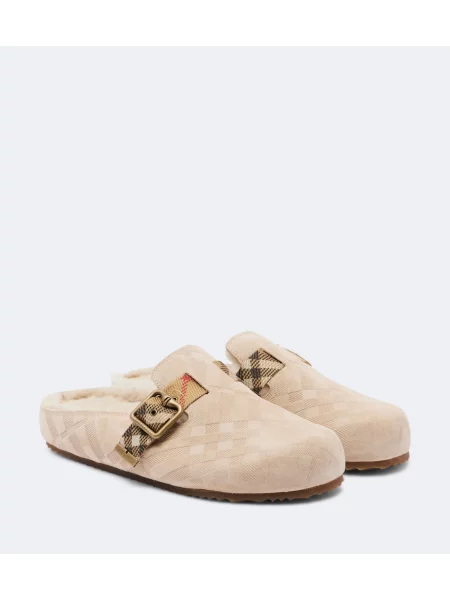 Saboți Burberry din piele de căprioară bej