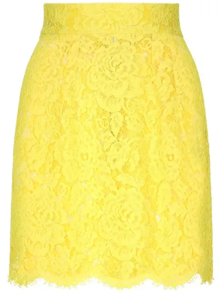 Fustă Dolce & Gabbana cu model floral din dantelă galben
