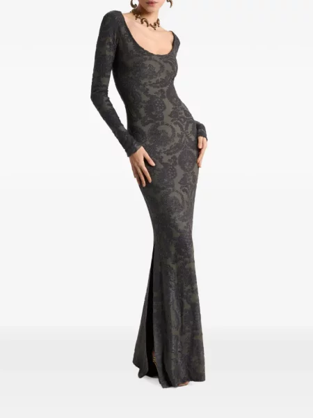 Lung rochie Etro cu model paisley din jacard verde