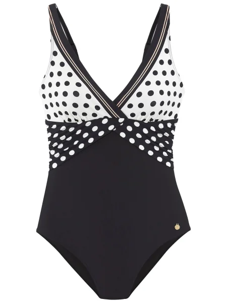 LASCANA Costum de baie întreg ecru / portocaliu somon negru