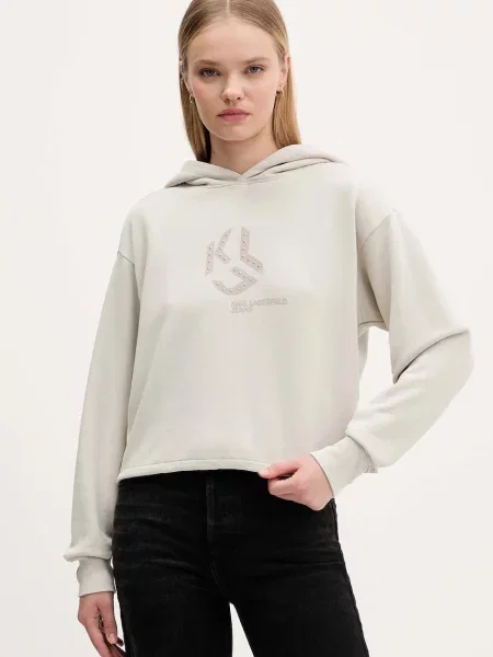 Karl Lagerfeld Jeans bluza z kapturem z nadrukiem beżowy