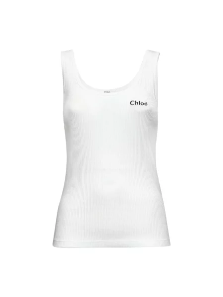Top Chloe z logo z dżerseju biały