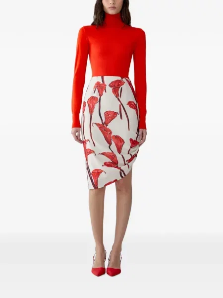Fustă midi Carolina Herrera cu imagine asimetrică alb