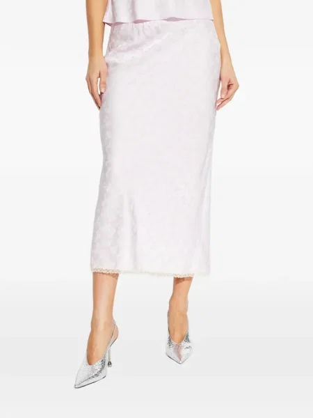 Fusta maxi Loveshackfancy cu funde din jacard roz
