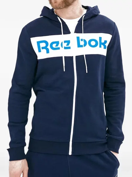 Hanorac cu glugă Reebok cu autograf albastru