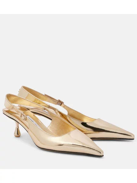 Pantofi cu toc Jimmy Choo din piele slingback auriu