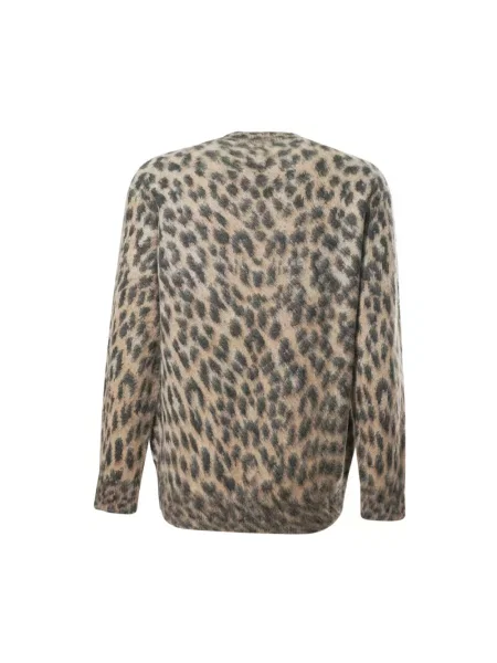 Sweter Laneus wełniany w panterkę brązowy