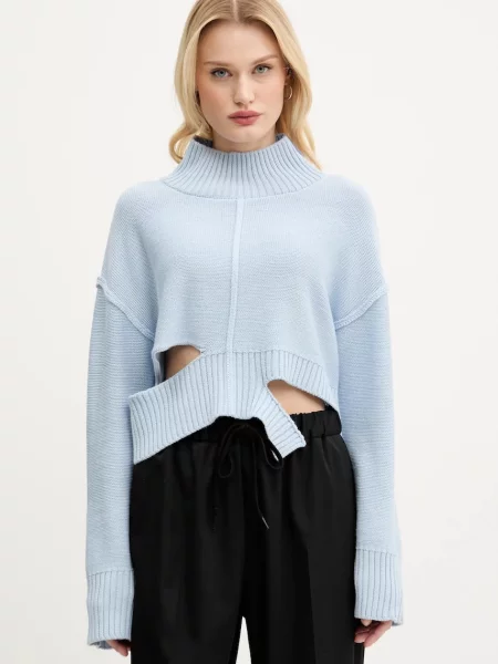 Maison Margiela pulover de lana femei cu guler albastru