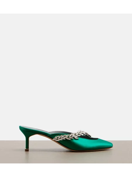 Papuci tip mules Balenciaga din satin verde