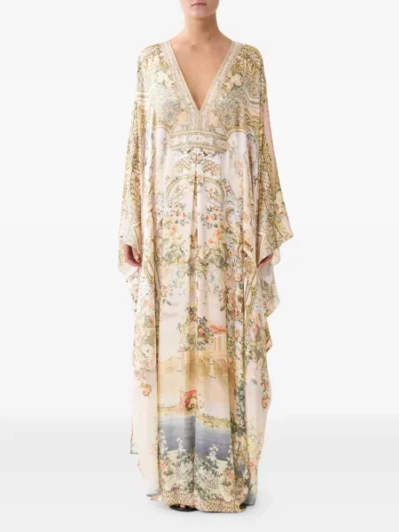 Rochie maxi Camilla cu model floral cu imagine cu decolteu în V