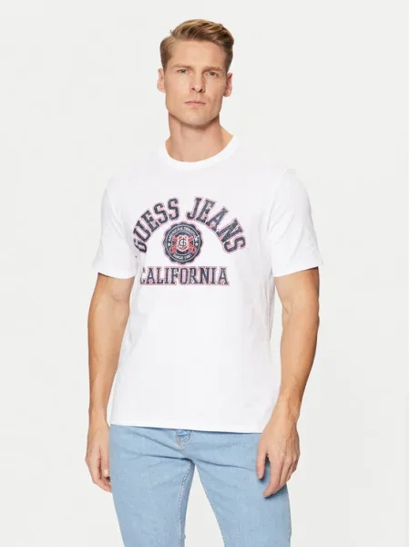 Тениска Guess Jeans с принт бяло