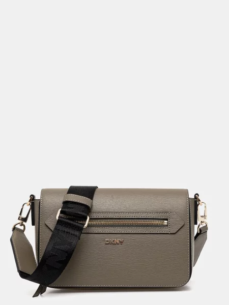 Кожена чанта Dkny бежово