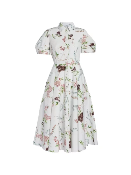 Rochie midi Erdem cu model floral cu imagine până la genunchi alb