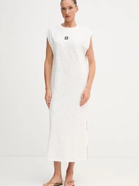 HUGO obleka z bombažem ZEB_dress bež