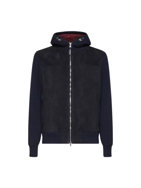 Kurtka bomber Brunello Cucinelli zamszowy niebieski