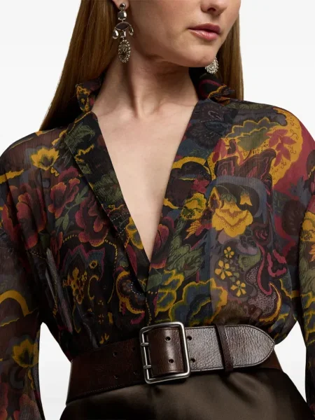 Копринена блуза Ralph Lauren Collection на цветя с принт