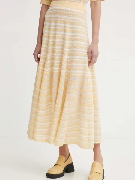 AERON fustă din amestec de in THEO maxi evazati portocaliu