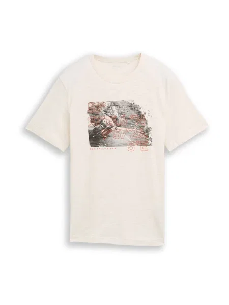 TOM TAILOR Tricou gri grafit / roșu / natural alb