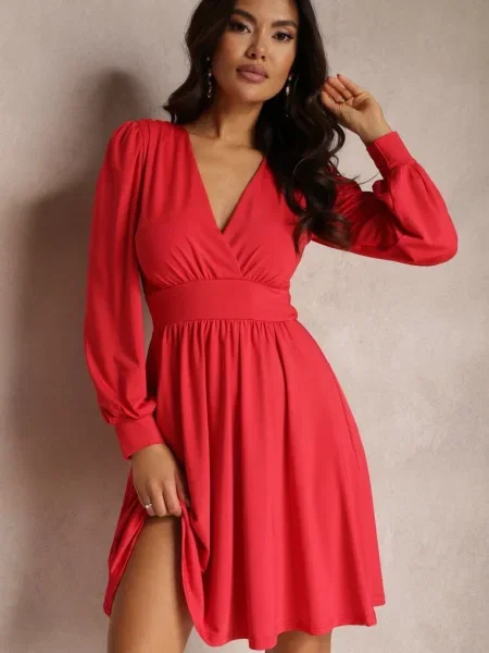 Rochie înfășurată cu talie Hosidius roșie