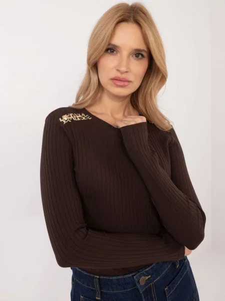 Bluză Fashionhunters cu mâneci lungi lungă maro
