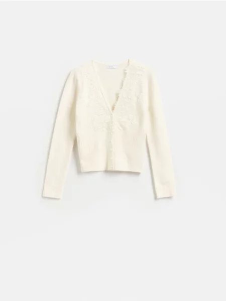 Reserved Cardigan cu dantelă crem
