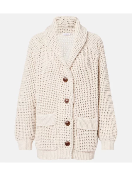 Dzianinowy kardigan Brunello Cucinelli beżowy