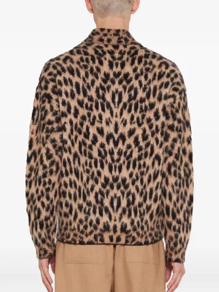 Geacă Laneus tricotate cu imagine cu model leopard maro