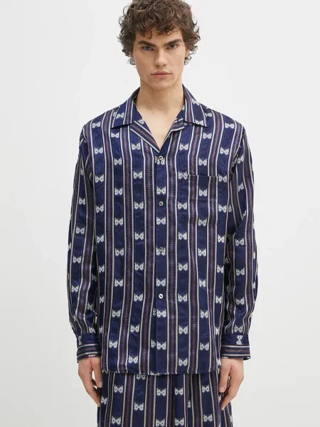 Košile Needles One-Up Papillon Stripe tmavomodrá relaxed