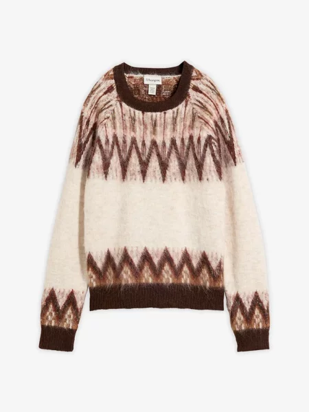 Sweter we wzór Fair Isle biały