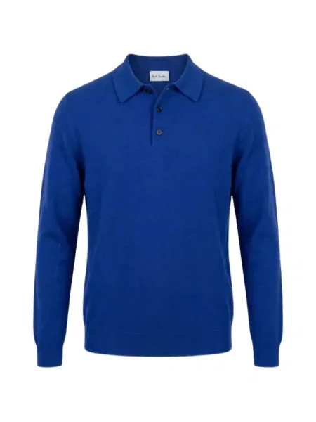 Lung tricou polo Paul Smith din cașmir albastru
