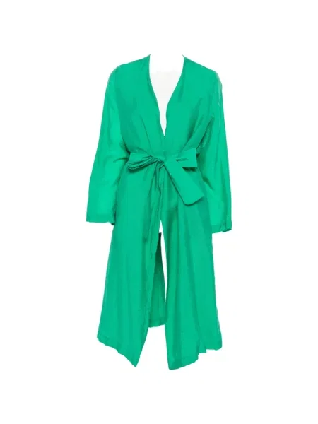 Cu centură palton Momoni cu model herringbone verde