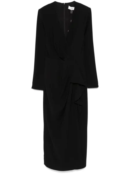 Rochie midi Nissa cu decolteu în V din crep până la genunchi negru