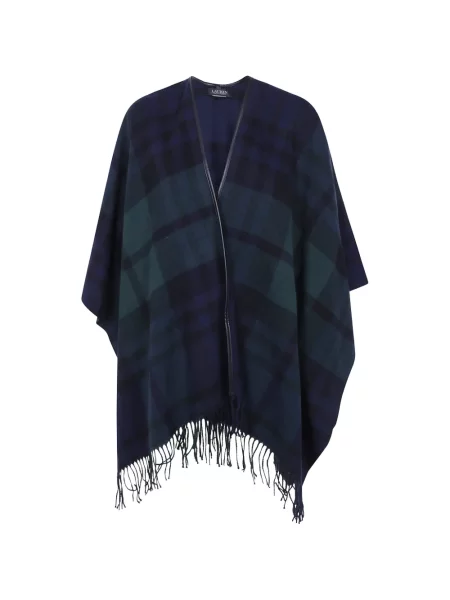 Poncho Lauren Ralph Lauren cu franjuri în carouri albastru