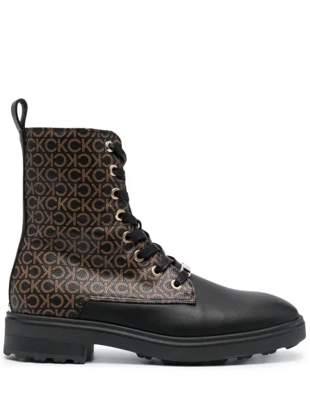 Botine Calvin Klein cu șireturi din dantelă biker negru